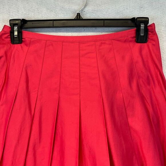 ANN TAYLOR Skirt Women's Size 8 Pink Cotton Pleated Side Zip A-Line Knee Length - Picture 2 of 11